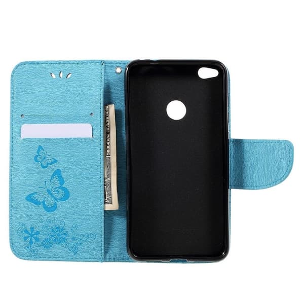 Honor 8 Lite stilrent og beskyttende læder-etui - Blå Blue