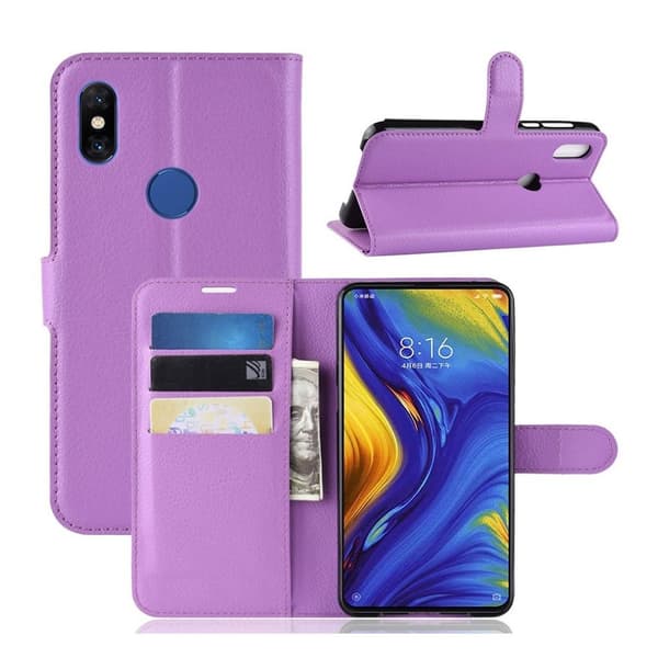 Xiaomi Mi Mix 3 Litchi läderfodral - Lila Lila