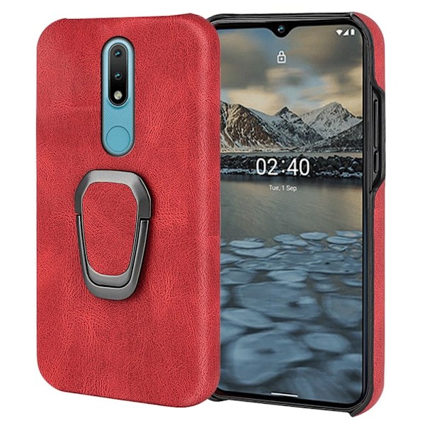 Iskunkestävä nahkasuojus soikealla jalustalla Nokia 2.4:lle - Punainen Red