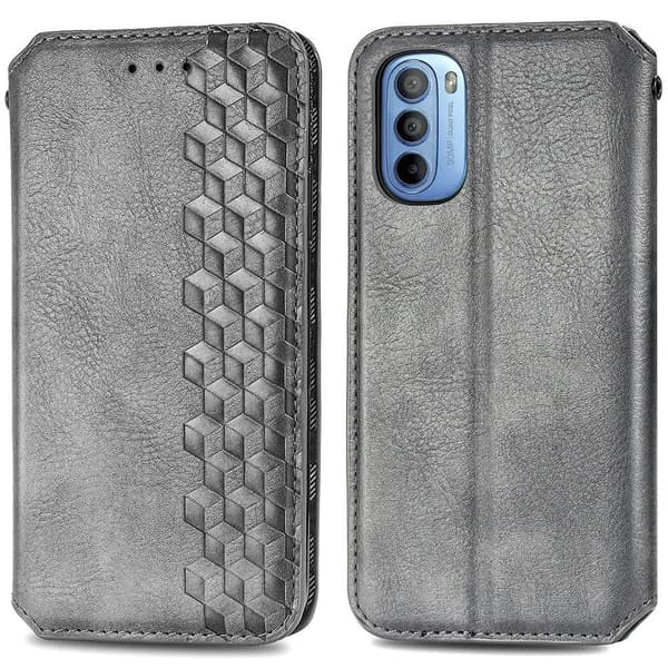Læder Etui med A Stilfuldt Rhombus Tryk til Motorola Moto G41 - Grå Silver grey