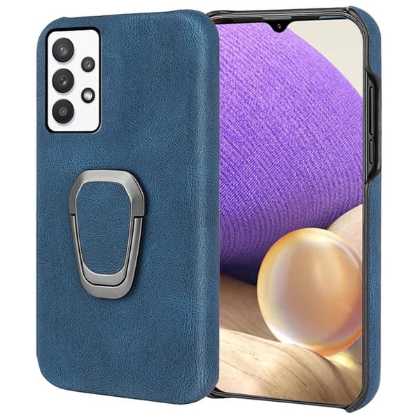 Stötsäkert läderfodral med oval kickstand för Samsung Galaxy M32 5G / A32 5G - Blå Blå