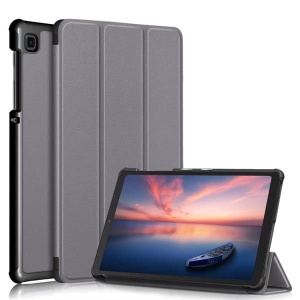 Samsung Galaxy Tab A7 Lite trefoldig flip-etui i skinn - Grå Silver grey