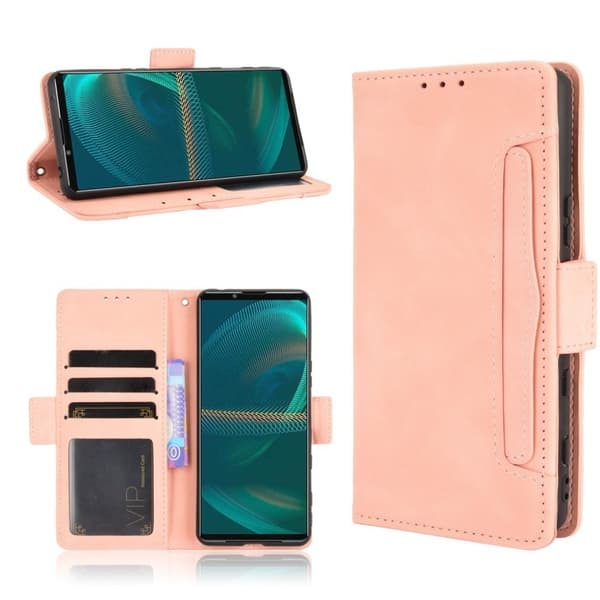 Modern-styled Lær Lommebok Etui til Sony Xperia 5 III - Rosa Pink