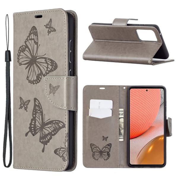 Butterfly läder Samsung Galaxy A72 5G fodral - Silver/Grå Silvergrå