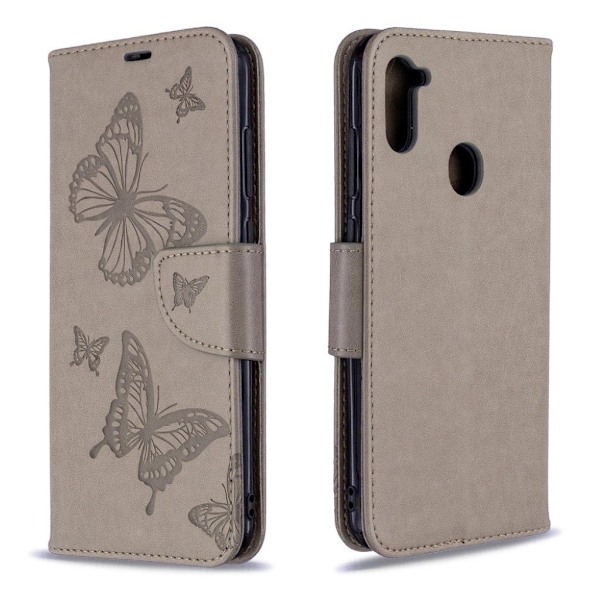 Butterfly Samsung Galaxy A11 / M11 kotelot - Harmaa Silver grey