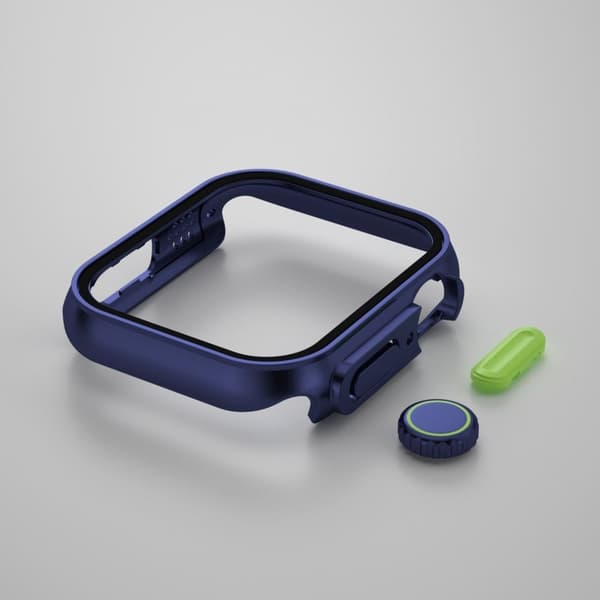 Apple Watch Series 8 (41mm) / 7 (41mm) cover with tempered glass screen protector - Dark Blue / Fluorescent Green Blå