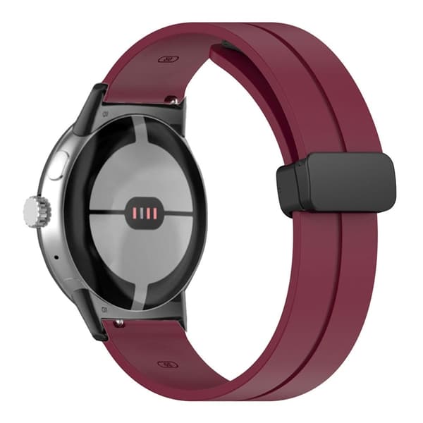 Google Pixel Watch silikoninen ranneke - Musta Solki / Viininpunainen Red