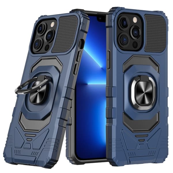 Slitesterkt hardplastdeksel med myk innside og kickstand for iPhone 13 Pro - Blå Blue