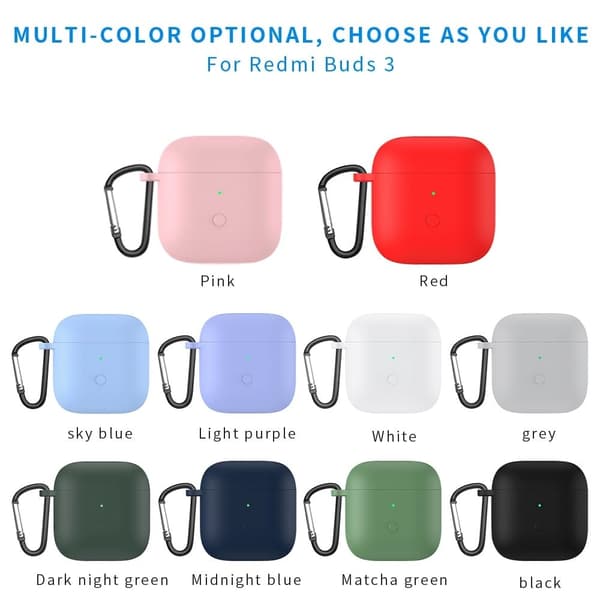 Xiaomi Redmi Buds 3 silikonfodral till hörlurar med karbinhake - Matcha Grön Grön