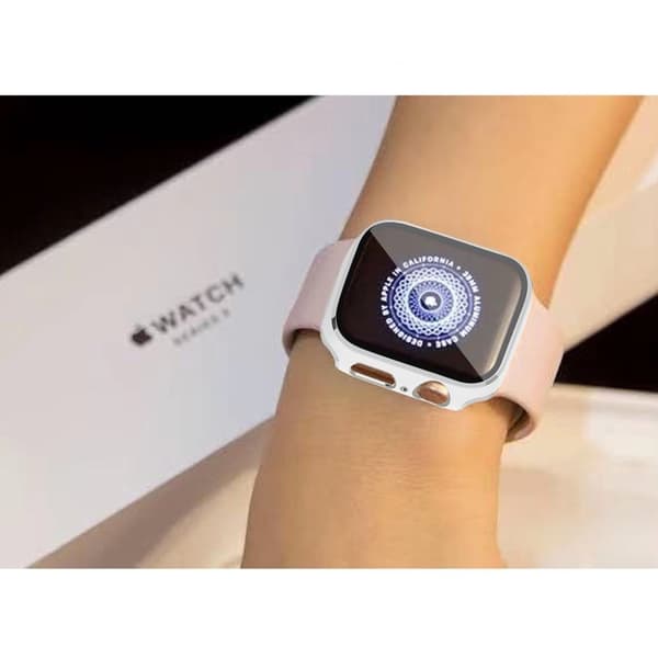 Apple Watch Series 6 / 5 44mm cool frame with tempered glass - White / Silver Vit