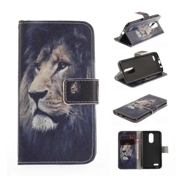 LG K4 2017 Mønstret PU Lær Flip Etui - Løve Mønster Silver grey