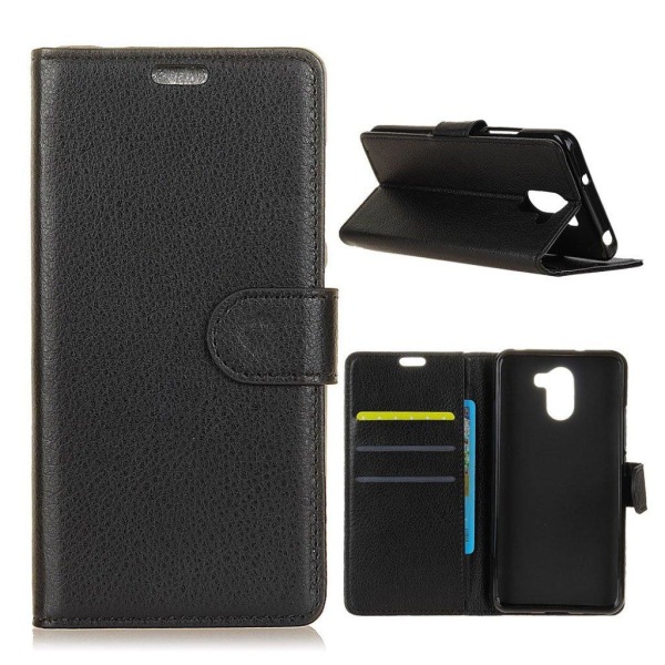 Samsung Galaxy S9 Plus litchi tekstur PU læder flip etui - Sort Black