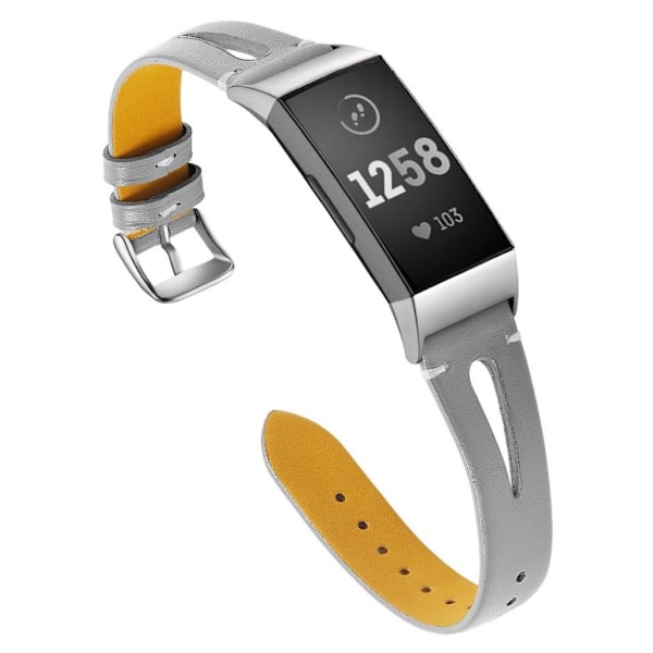 Fitbit Charge 3 Ekte Lær Klokkereim - Grå Silver grey