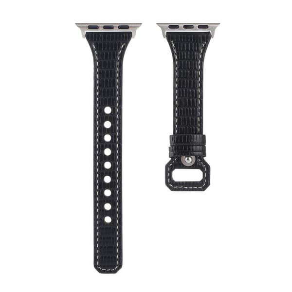 Apple Watch 40 mm bambusstruktureret urrem i ægte læder - Sort Black