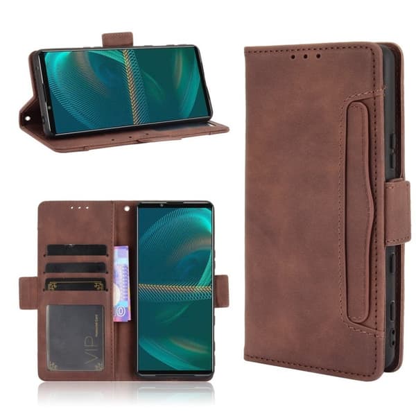 Modern-styled Lær Lommebok Etui til Sony Xperia 5 III - Brun Brown