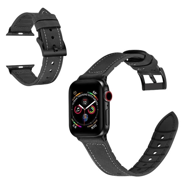 Apple Watch Series 6 / 5 44mm silikone + læderbelagt urrem - Sort Black