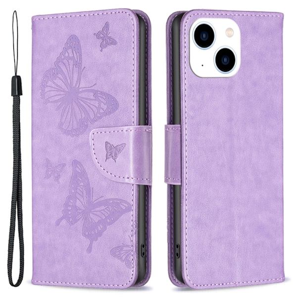 Butterfly iPhone 15 Flippetui - Lilla Purple