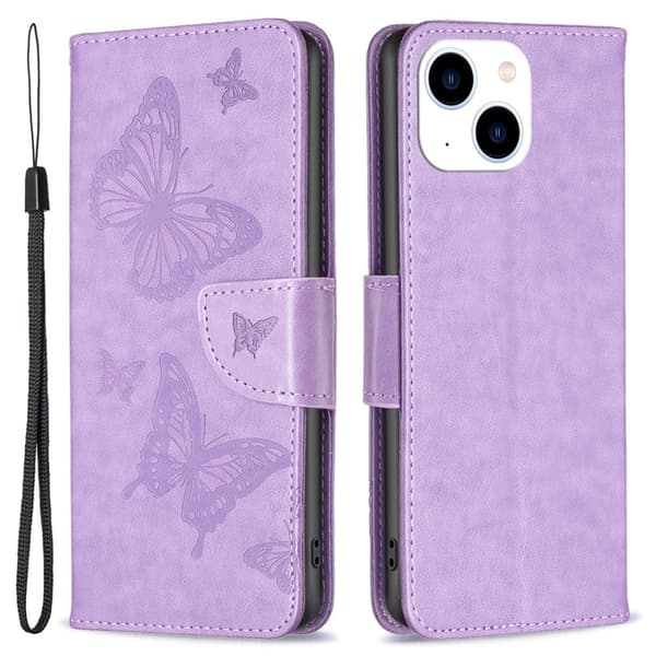 Butterfly iPhone 15 Läppäkotelo - Violetti Purple