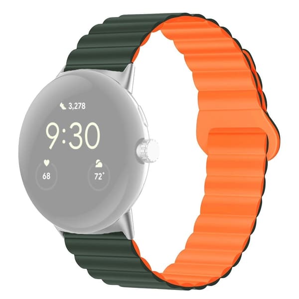 Google Pixel Watch kaksivärinen silikonikellon hihna - Mustanvihreä / Oranssi Orange