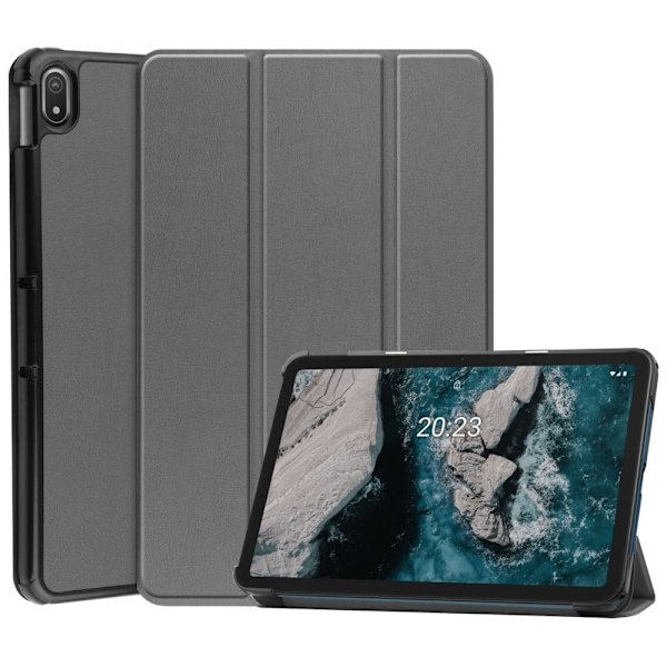 Nokia T20 trefoldig flip-etui i PU-lær - Grå Silver grey