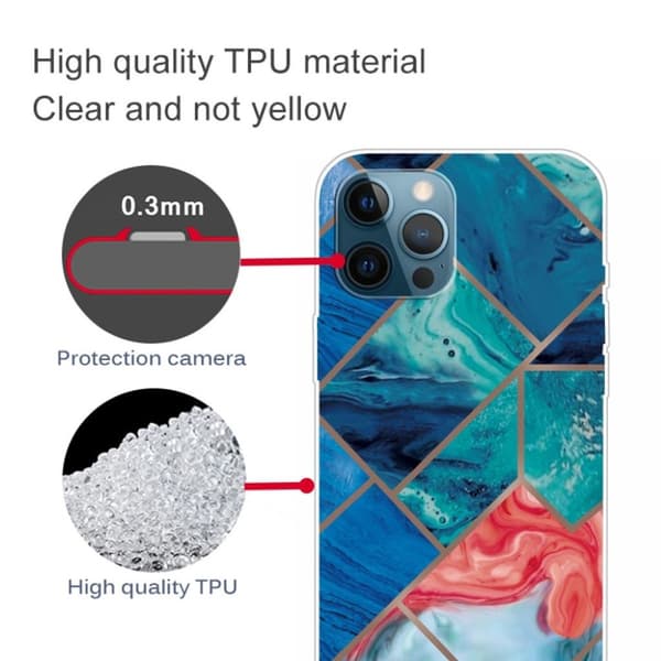 Marble iPhone 13 Pro Suojakotelo - Sininen And Oranssi Marble Transparent