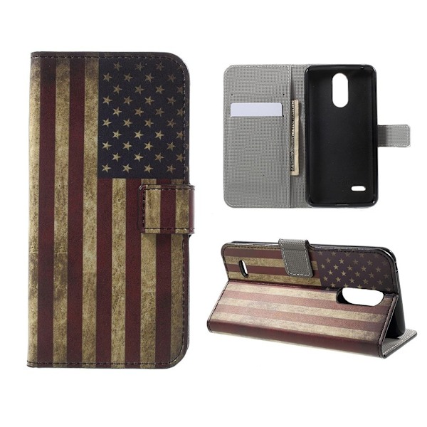 LG K4 2017 Owl stil PU læder flip taske - Vintage Amerikansk Flag Multicolor