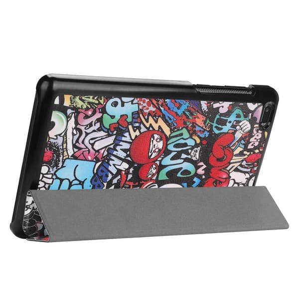 Lenovo Tab E7 mønstret tre-fold læderetui - Graffiti Multicolor