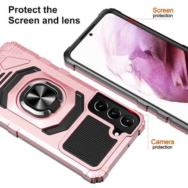 Slidstærkt cover i hård plast med blød inderside og kickstand til Samsung Galaxy S23 Plus - Rødguld Pink