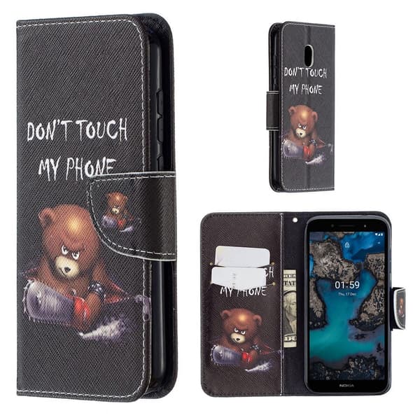 Wonderland Nokia C1 Plus Flip Etui - Bjørn Black