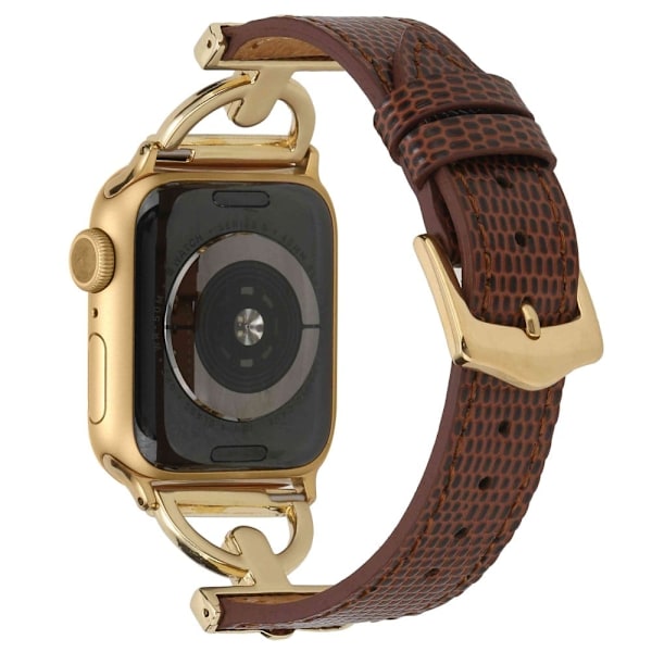 Apple Watch (45 mm) klockarmband i texturerat PU-läder - Kaffe / Roséguld Guld