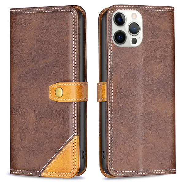 BINFEN kaksivärinen nahkakotelo iPhone 12 Pro Max - Kahvi Brown