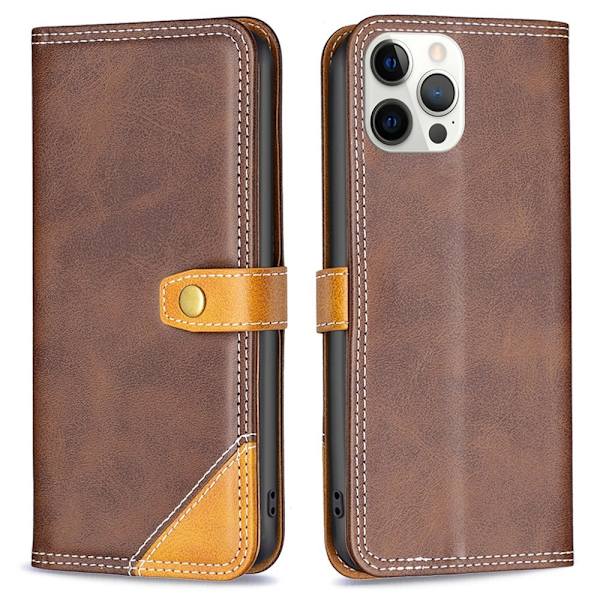 BINFEN tofarget læretui for iPhone 12 Pro Max - Kaffe Brown