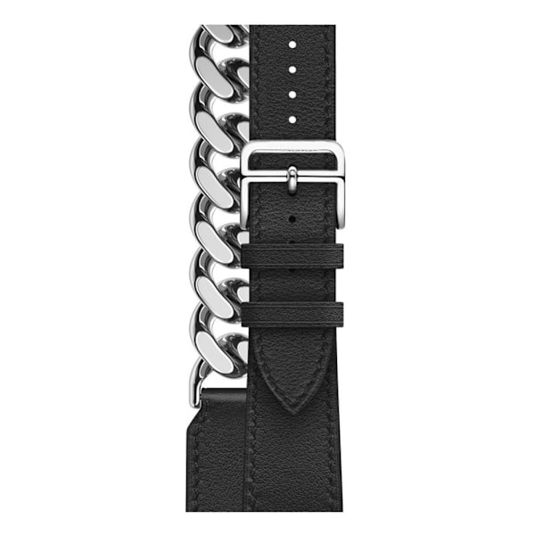 Apple Watch Series 8 (45mm) / Watch Ultra klockarmband i äkta läder med kedjedekor Svart