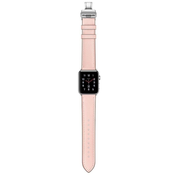 Apple Watch Series 5 40mm holdbar ægte læder Urrem - Sølv Spænde / Pink Pink