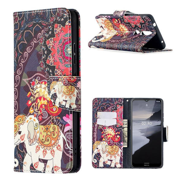 Wonderland Nokia 2.4 Flippetui - Elefant og Blomst Multicolor