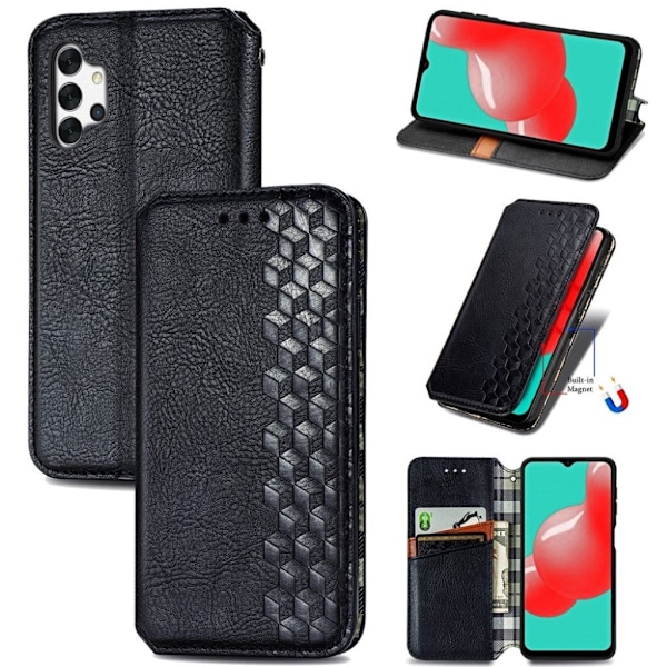 Nahkakotelo With A Stylish Rhombus Imprint For Samsung Galaxy A32 - Musta Black