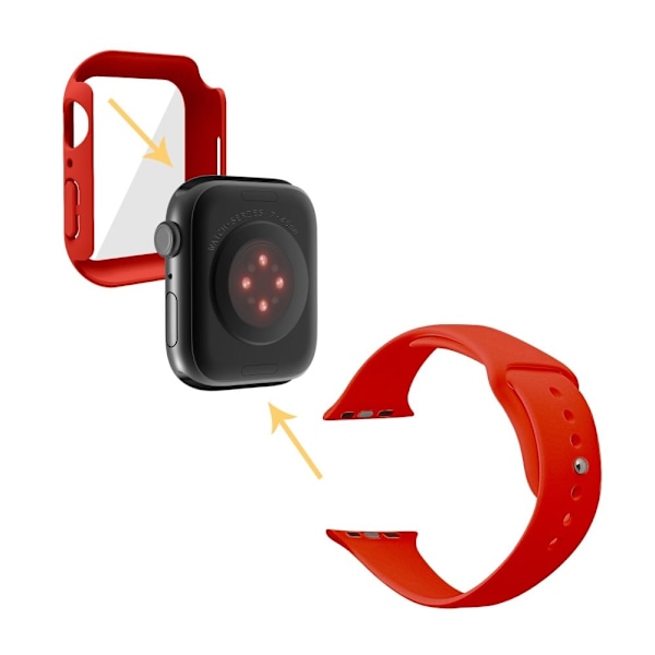 Apple Watch (45 mm) klockarmband i silikon + fodral med härdat glas - Röd / Storlek: S / M Röd