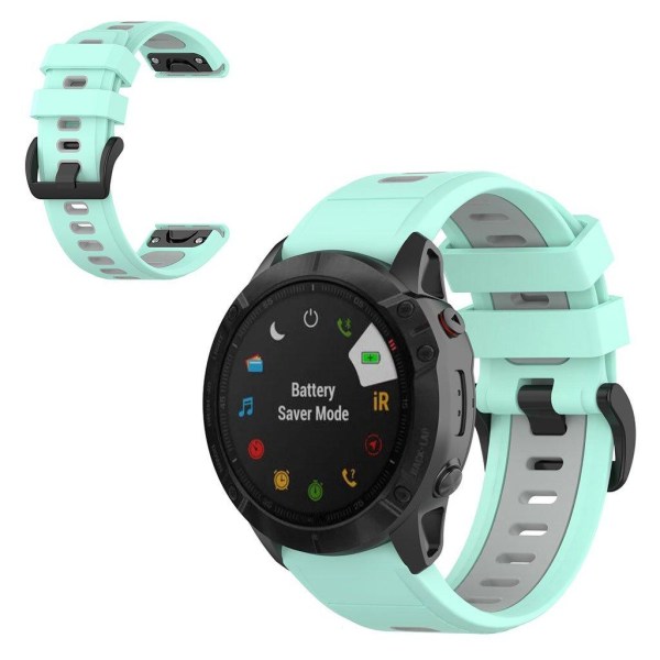 Garmin Fenix 6X / 5X tofarvet silikone-urrem - Cyan / Grå Green