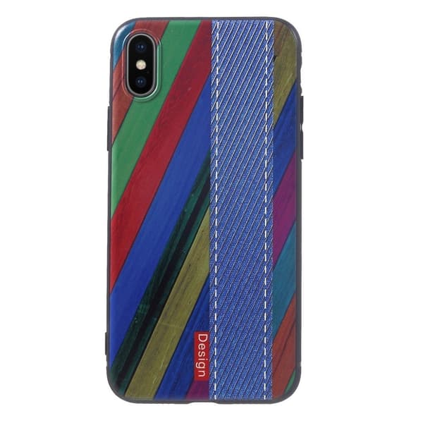 iPhone XS etui med præget mønster - Himmelblå / Farvede Striber Multicolor
