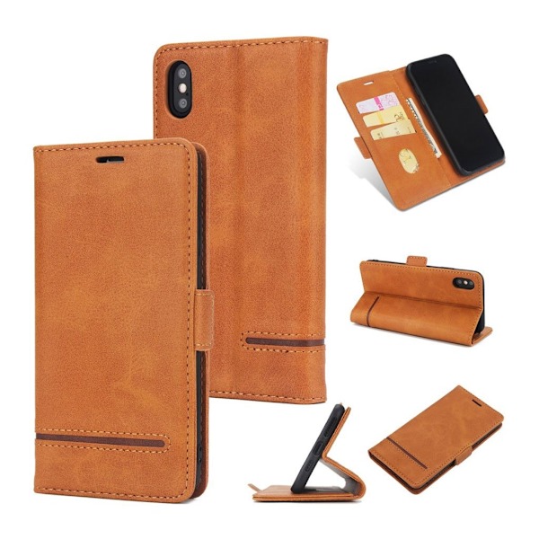 iPhone Xs Max business tyylinen synteetti nahkainen suojakotelo magneetti lukolla ja ja kortti paikoilla - Ruskea Brown