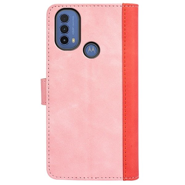 To Farvet Læder Flip Case til Motorola Moto E30 / E40 / E20 - Lyserød Pink