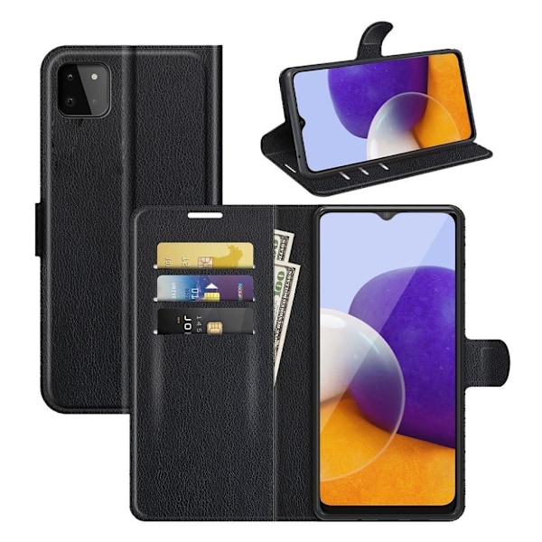 Klassisk Samsung Galaxy A22 5G flip etui - Sort Black