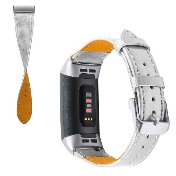 Fitbit Charge 4 / 3 genuine leather watch band - Silver Silvergrå