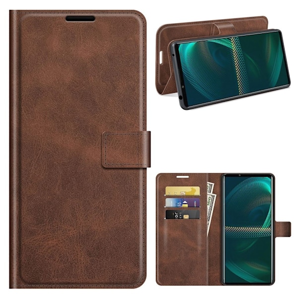 Sony Xperia 5 III nahkainen lompakokkotelo - Kahvi Brown