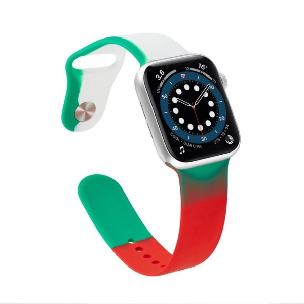 Apple Watch 42mm - 44mm klockarmband i silikon med trefärgade skarvar - Röd / Grön / Vit / Storlek: S multifärg