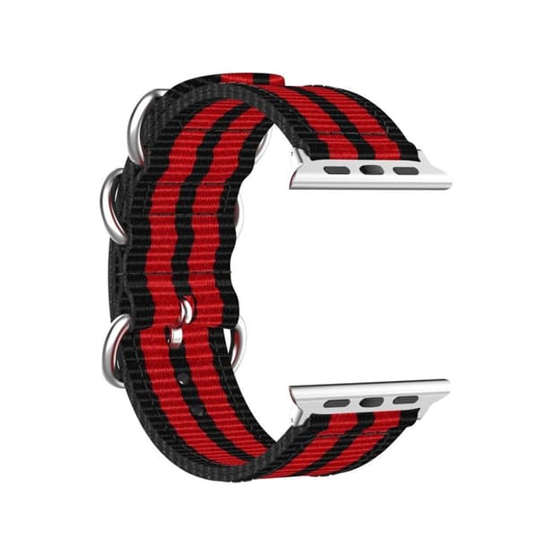 Apple Watch Series 5 44mm stribe Mønster nylon urrem - Sort / Rød Red