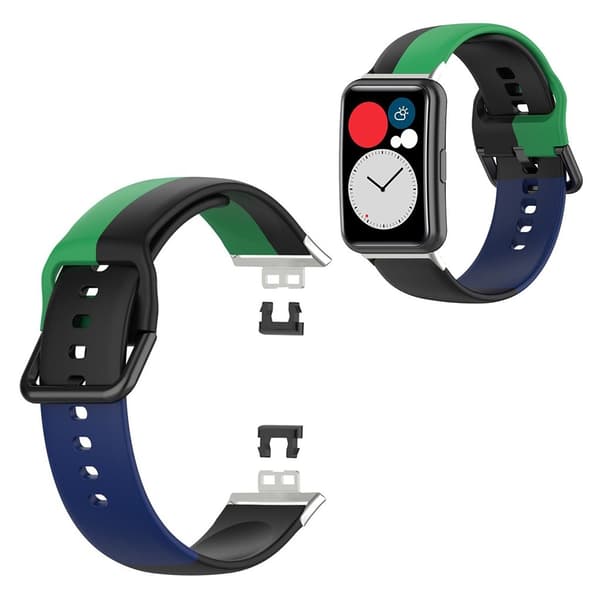 Huawei Watch Fit trefarget silikonarmbånd - Svart / Grønn / Blå Multicolor