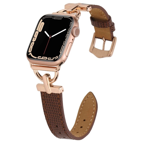 Apple Watch (45 mm) klockarmband i texturerat PU-läder - Kaffe / Roséguld Guld