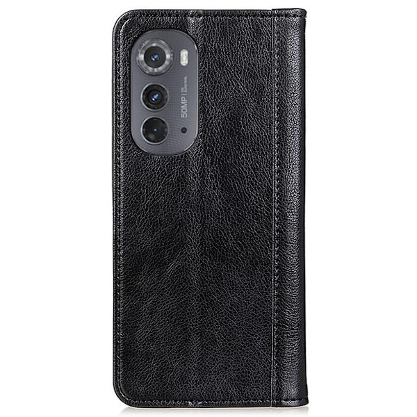 Äkta läder Motorola Moto Edge 2022 fodral med magnetisk stängning Svart