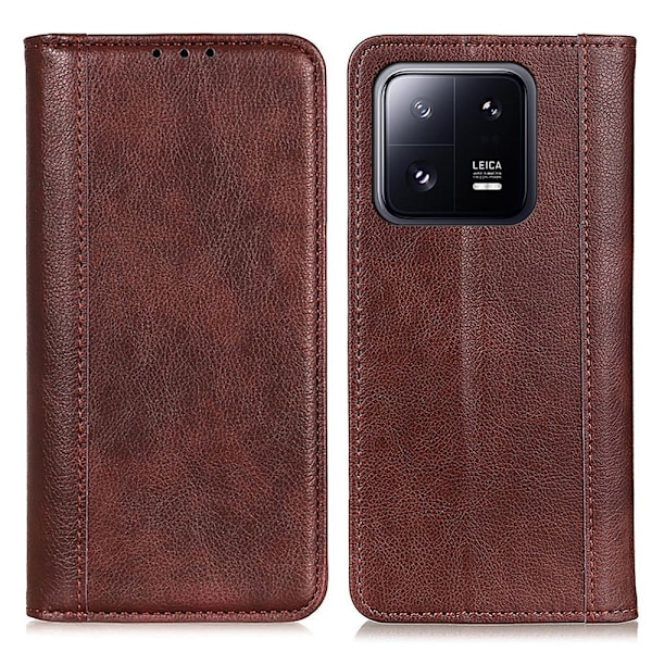 Äkta läder Xiaomi 13 Pro fodral med magnetisk stängning Brun